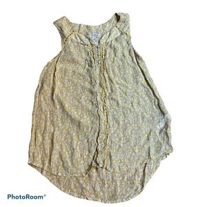 Lucky Brand Yellow Sleeveless Chiffon Blouse Small Boho Pintuck Floral Top